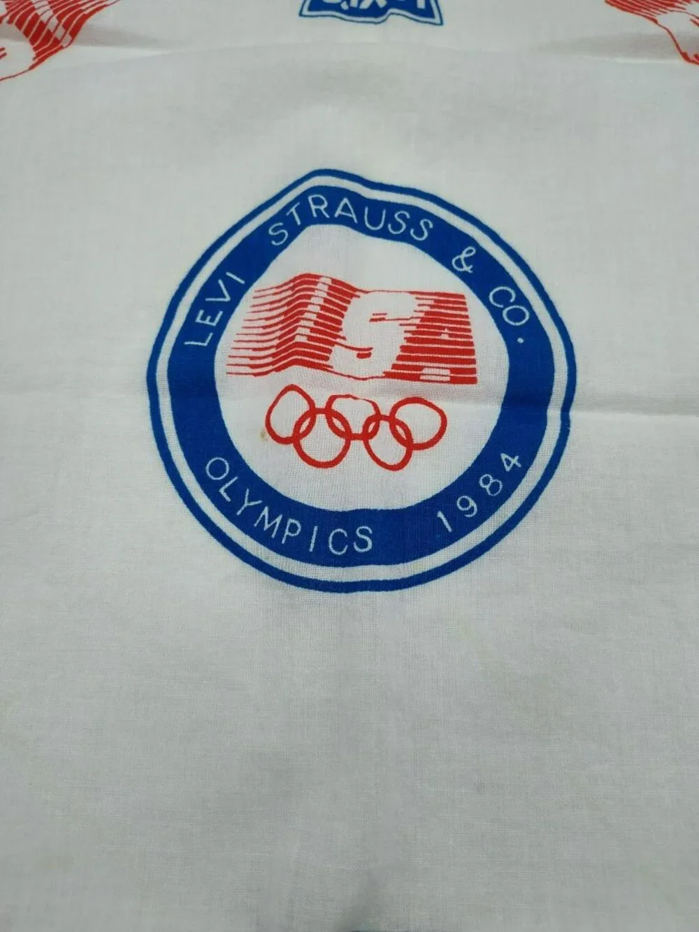 Vintage Levi's 1984 Olympics Bandana Handkerchief, White, 100% Cotton, USA Made